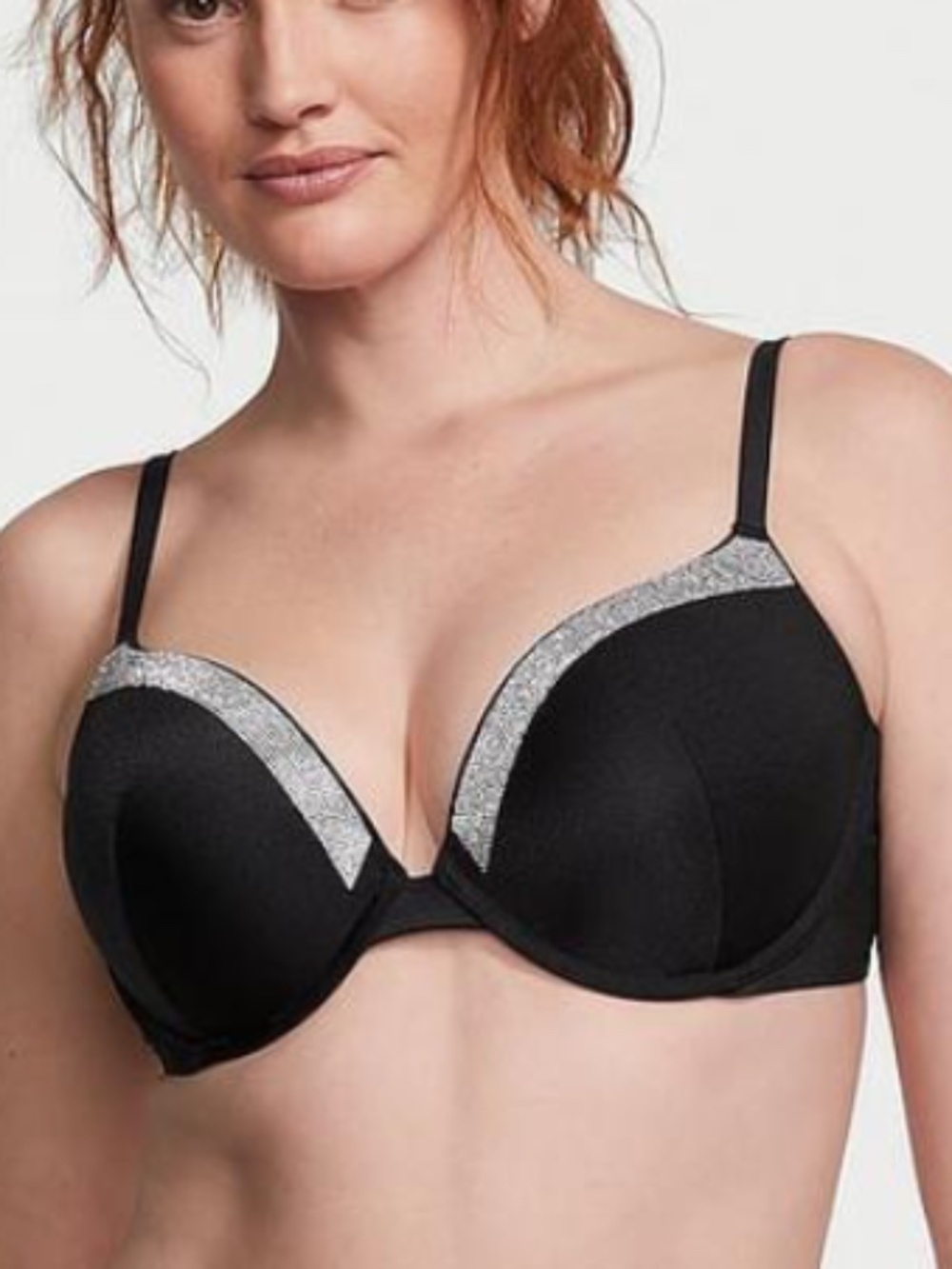 Victoria’s Secret Very Sexy Shine-Trim Push-Up Bikini Top Sz 36DD Black
